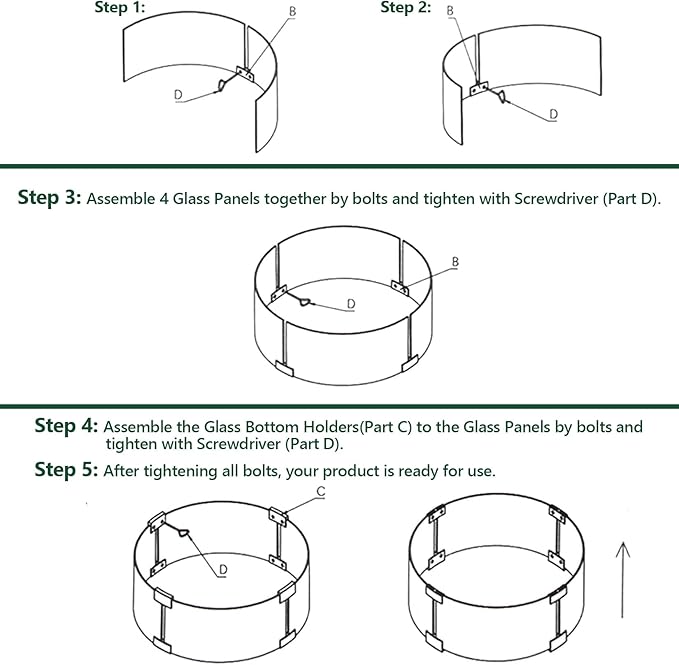 Fire Pit Wind Guard, 23" Glass Wind Guard for Fire Pit Round Table, Made of Clear Tempered Glass Set with Assembly Instructions