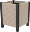 Tierra Verde 17-Inch x 17-Inch Flora Cube Planter Box with Tool-Free Connect System and Crafted from Recycled Materials, for Patios or Decks, Khaki