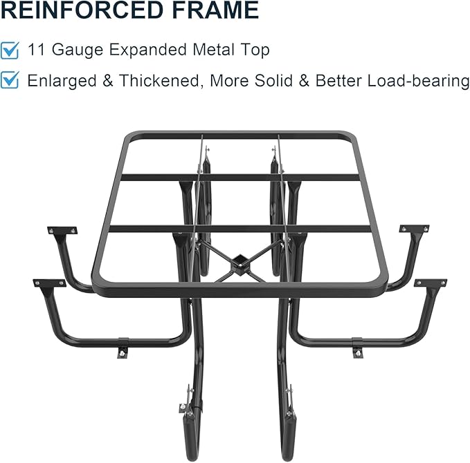 dafrigic 46" Square All Weather Resistant Commercial Picnic Table for Outdoors, Heavy Duty Picnic Table up to 4600 lbs with Umbrella Hole for School, Warehouse, Coffee Shop, Black