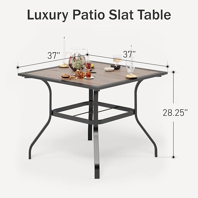 PHI VILLA 37" x 37" Patio Dining Table Outdoor Dining Furniture Umbrella Table with 1.57" Umbrella Hole, Steel Frame with Premium PVC Table Top for Patio, Lawn Garden