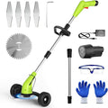Aokia Weed Wacker Cordless for Lawn: 12V Electric String Trimmer with Wheel - Lightweight 2.0Ah Li-Ion Battery Powered for Yard, Garden, Hedge - Grass Edger with 2 Cutting Blade Types