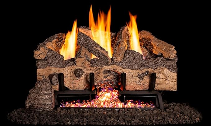 Peterson Real Fyre 30-inch Charred Gnarled Split Oak Log Set With Vent-free Natural Gas Ansi Certified G10 Burner - Variable Flame Remote