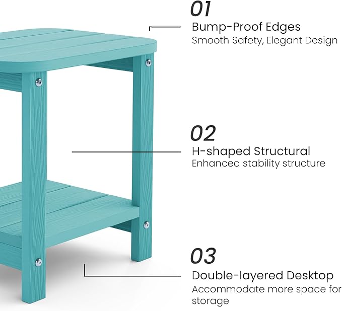 UQQUUNIQ 2-Tier Outdoor Side Table, 16" Adirondack Small Side Table All Weather Resistant, Patio End for Outside or Indoor, Patio, Yard, Pool, Porch, Garden, Sky Blue