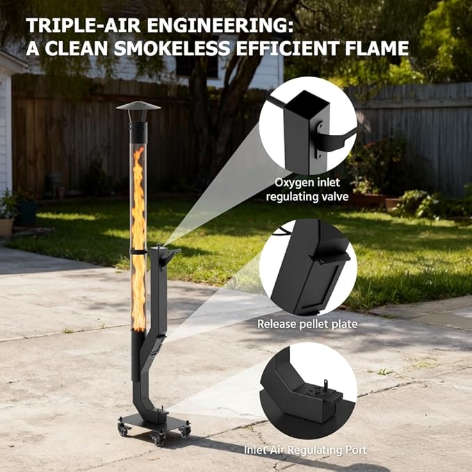 yoyomax Wood Pellet Patio Heater,Outdoor Pellet Heater,Portable Wood Pellet Fire Pit with Ash Tray Patio Rocket Stove for Backyard Camping Garden Balcony PH08PRO