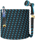 Non-Expanding Garden Hose 100ft,flexible, lightweight hose is resistant to kinks and tangles.With 10-way nozzle, strong 3/4” metal fittings, and a shut-off valve.