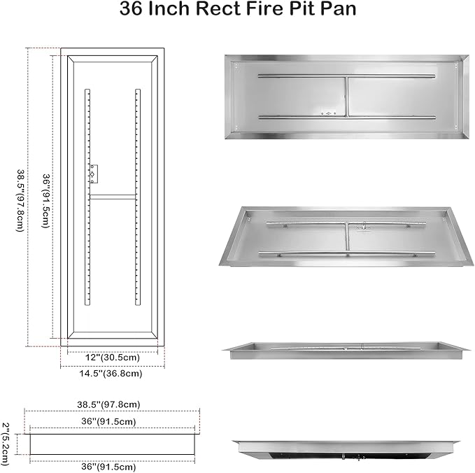 Stanbroil 36 x 12 Rectangle Fire Pit Kit with Spark Ignition, Drop-in Natural Gas Fire Pit Burner Kit DIY for Fire Table Outside Patio Backyard, Natural Gas Version