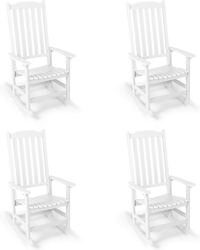Outdoor Rocking Chairs Set of 4, Oversized All Weather High Back Porch Rocker, Patio Rockers for Outside