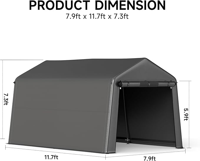 Real Relax Outdoor 7x12 ft Steel Metal Carport Shelter for Motorcycle, ATV & Garden Tools, Waterproof with 2 Roll-Up Doors & Vents