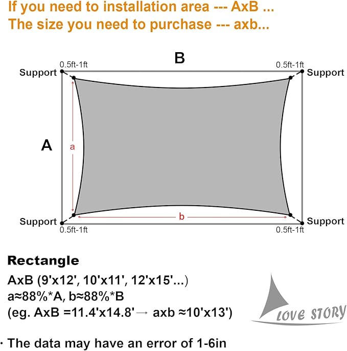 LOVE STORY Custom Size 5'x10' Sand Sun Shade Sail Rectangle UV Block Canopy Patio Sail Sunshades Fabric for Outdoor Garden Carport (We Make Custom Size)