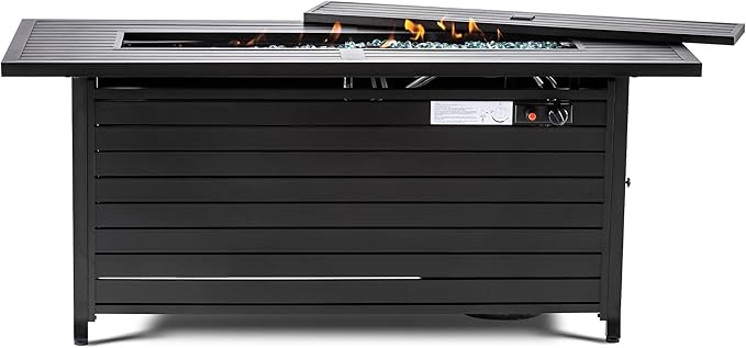 LEGACY HEATING 57 inch Propane Fire Pit Table Outdoor Gas Fire Pit Table, 50000BTU Fire Table with Lid, Retangular Black Firepit Table for Garden Backyard Deck Poolside Party