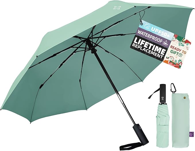 UV Travel Umbrella for Sun Protection & Rain, Compact Windproof Folding, Refined craftsmanship, Auto Open/Close, 43" Canopy with color coating, UPF 100+ UV Blocking, TSA Approved