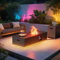 Dineli 2-Piece Outdoor Propane Fire Pit Table Set w Tank Table 48'' Rectangular Firepit Gas Fire Pits for Outside Patio Tabletop Fire Pits w LED, 50,000 BTU (Black with Warmlight)
