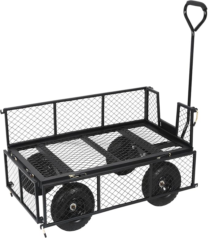 BILT HARD 400 lbs 10" Flat Free Tires Steel Garden Cart with 180° Rotating Handle and Removable Sides, 4 Cu.Ft Capacity Utility Heavy Duty Garden Carts and Wagons