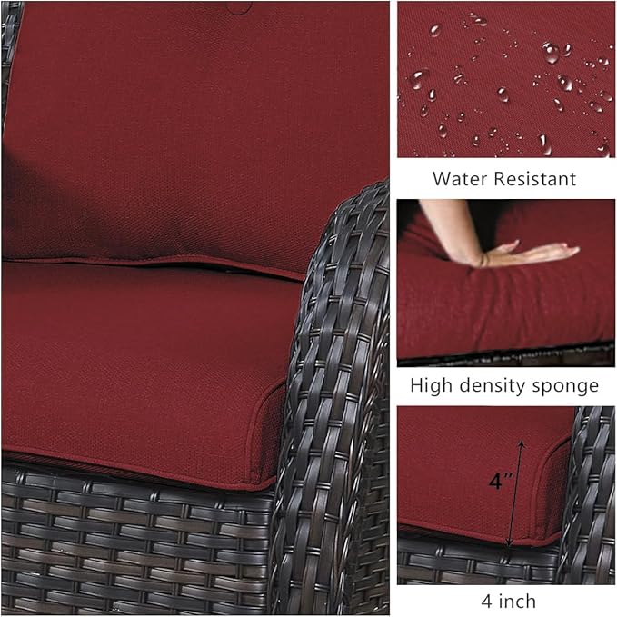 HUMMUH 4-Piece Patio Furniture Set with Fire Pit Table Wicker Outdoor Swivel Rocker Patio Chairs High Back Loveseat Conversation Set for Porch, Backyard, Deck