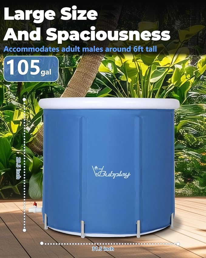 XL Ice Bath Tub for Athletes & Adults - 105 Gallons Ice Tub, Cold Plunge Tub with Cover, Ice Plunge Tub for Recovery & Cold Water Therapy, Inflatable Ice Bath Barrel for Indoor Outdoor - Blue