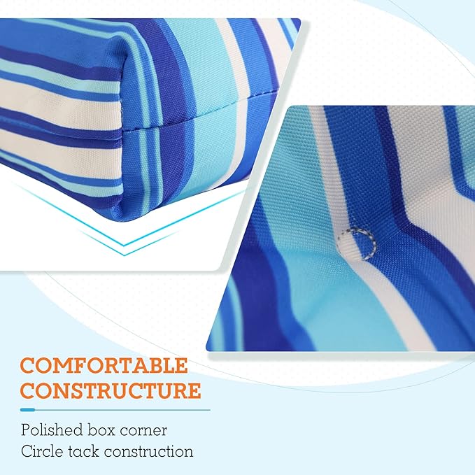 EAGLE PEAK Tufted Outdoor/Indoor High Back Patio Chair Cushions, Set of 2, 46'' x 22'', Blue Stripe