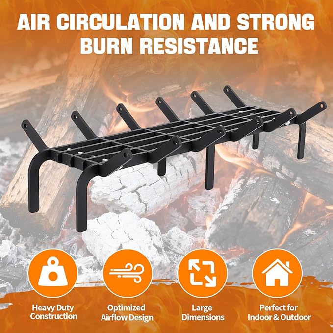 Fireplace Grates 26.9 inch Fire Place Grate Heavy Duty High Carbon Steel Fireplace Log Grate for Indoor Outdoor Firewood Stove Log Holder Rack Wood Burning Fireplace Accessories