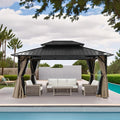 SEEHILL 12' x 16' Hardtop Gazebo, Outdoor Patio Gazebo, Aluminum Frame Patio Hardtop Gazebos with Netting and Curtain, Outdoor Patio Pergola with Double Steel Roofs for Deck, Lawns, Garden, Sandstone