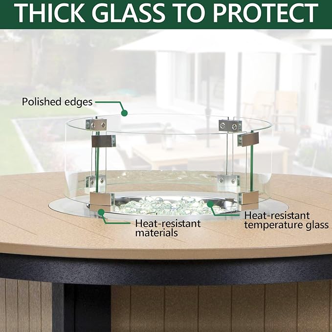 Fire Pit Wind Guard, 23" Glass Wind Guard for Fire Pit Round Table, Made of Clear Tempered Glass Set with Assembly Instructions