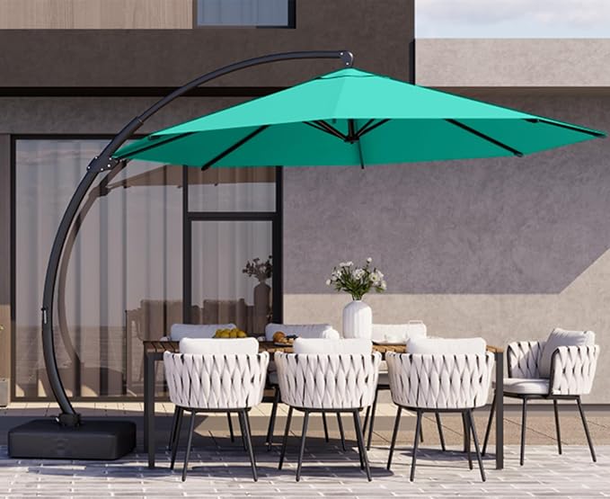 Kingdura 11ft Cantilever Patio Umbrella with Base Included, Large Round Offset Outdoor Pool Umbrella, 360° Rotation & Infinite Tilt, Heavy Duty Aluminum Frame for Deck Backyard, Turquoise Blue