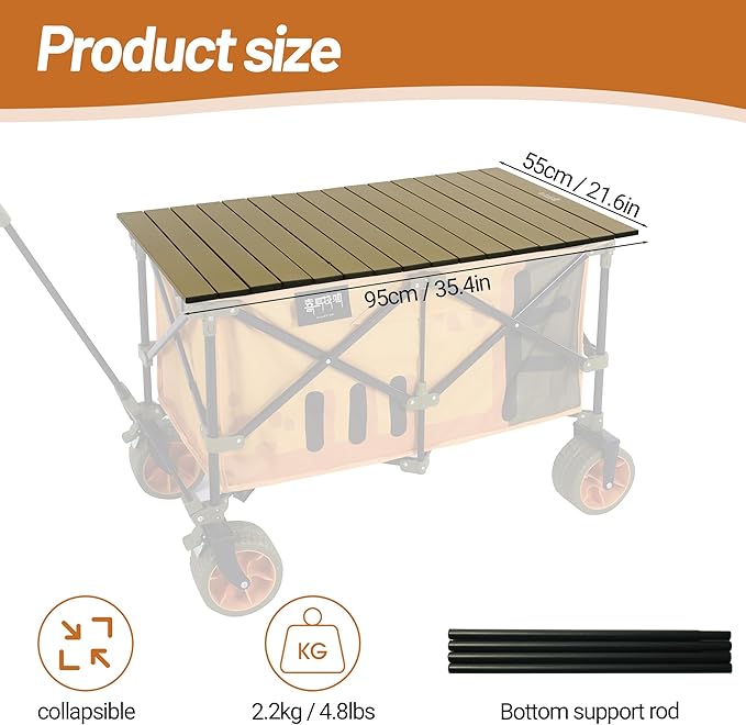 Aluminum Alloy Steel Collapsible Board Desktop Folding Table for Garden Cart Foldable Wagon Heavy Duty Foldable Metal Outdoor Camping 37.4x21.6 inch (Green)