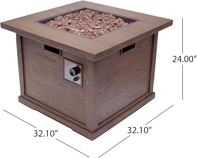 Outdoor Propane Fire Pit Table for Outside Patio, 32 Inch MGO Fire Pit Table, Square Gas Fire Pit for Garden, Poolside, Backyard, 40,000 BTU, Tank Inside, Dark Brown