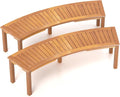 RELAX4LIFE Wooden Outdoor Curved Bench - Acacia Wood Garden Bench w/Slatted Seat, 2-Person Outside Backless Seating for Porch Backyard Deck Park, 800 LBS Load Capacity, Patio Fire Pit Bench (2, 58'')