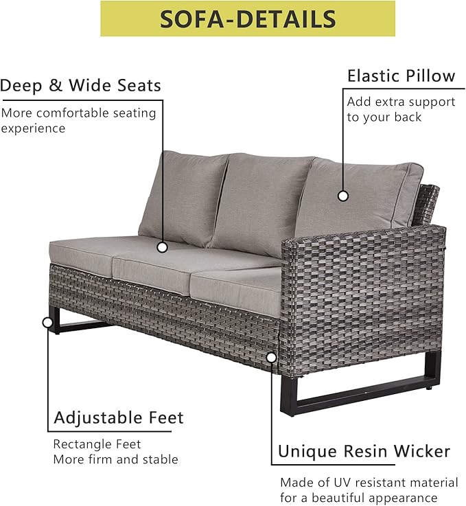 HUMMUH 8 Piece Patio Furniture All Weather 6-Seater Outdoor Sectional Sofa with Patio Swivel Chairs and Outdoor Chairs Ottomans for Porch,Garden,Backyard,Deck