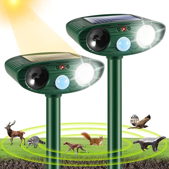2025 Solar Animal Repellent Ultrasonic Animal Repeller Outdoor Deer Repellent Waterproof with Motion Detection Cat Deterrent Rabbit Raccoon Dog Squirrel Coyote Skunk Repellent for Yard Garden