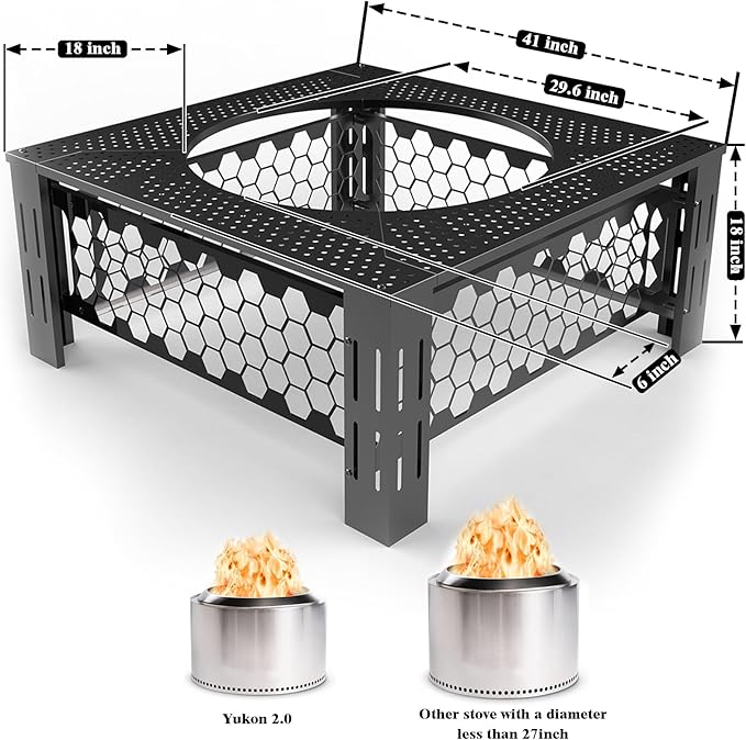 Fire Pit Surround Tabletop Large Use for Solo Stove Bonfire Ranger Yukon 2.0 and Mesa, Fire Pit Table Square Made of UV-Resistand Antirust Thick Metal, for Indoor Outdoor Use