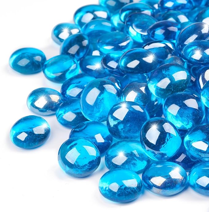GASPRO 10 lbs Fire Pit Glass for Propane Fire Pit, 3/4 Inch Fire Glass Beads for Fireplace Fire Pit Table, Glass Rocks for Landscaping - Caribbean Blue