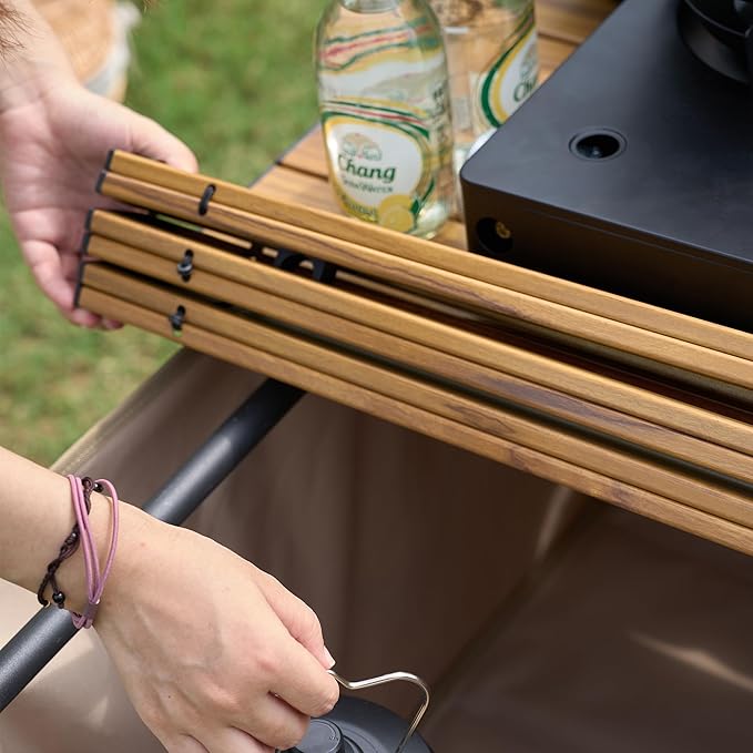 Aluminum Alloy Steel Collapsible Board Desktop Folding Table for Garden Cart Foldable Wagon Heavy Duty Foldable Metal Outdoor Camping 37.4x21.6 inch (Wood Color)