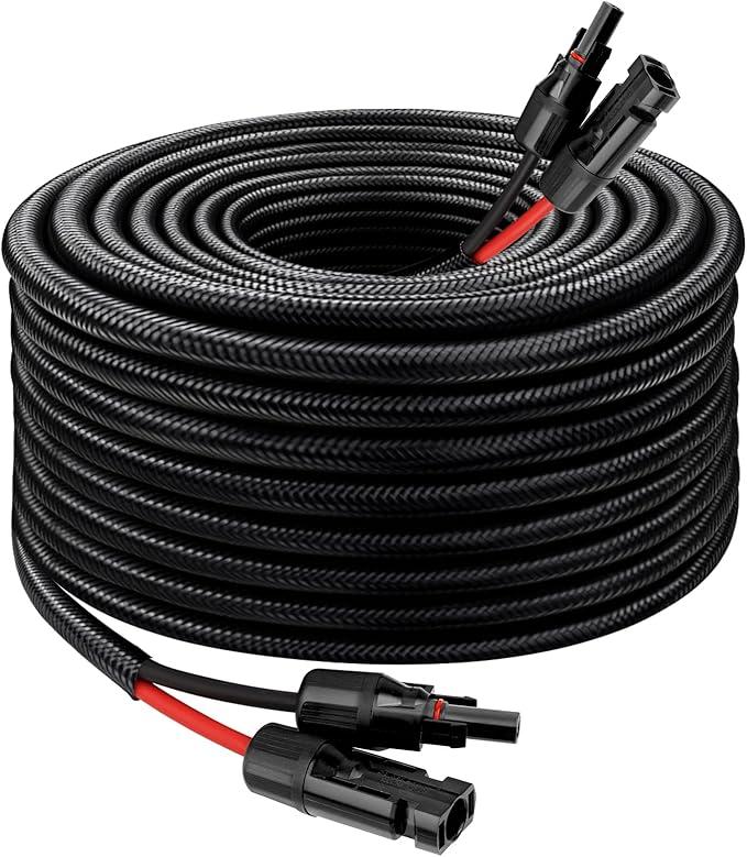 Solar Panel Extension Cable - 10AWG 25FT Solar Wire with Female & Male Waterproof Connector Flame Retardant Protective Sleeving PV Wire for RV, Photovoltaic Systems, Home, Boat, Solar Panels, Car