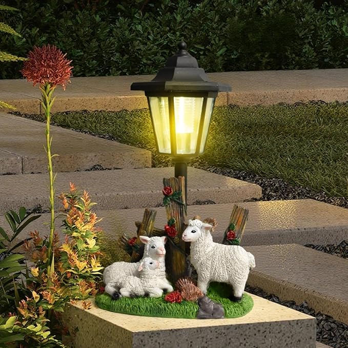 LINZHEN Solar Garden Statue Outdoor Sheep Figurine with Lights Decor for Porch Yard Decorations Women Homes Sculptures Statues Lamp