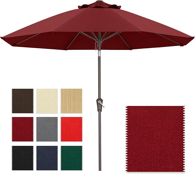 ABCCANOPY 10-Year No Fading 9FT Patio Umbrella, Acrylic Outdoor Table Umbrella with 8 Sturdy Ribs for Deck, Backyard, Garden, Yard (Burgundy)