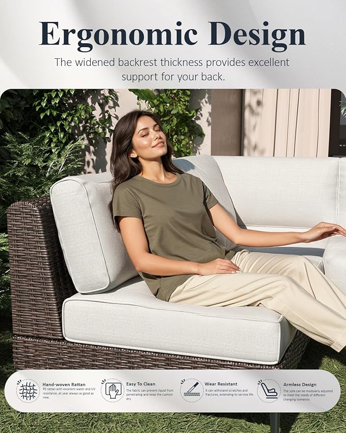 LayinSun 9-Piece Outdoor Modular Wicker Sectional Sofa with Fire Pit Table, Patio Furniture Conversation Set with Deep Seating and Thick Cushions