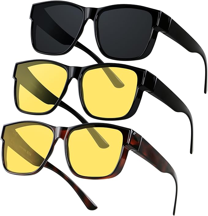 ANDWOOD Fit Over Glasses Polarized Sunglasses for Women Men Oversized Square Shades UV400 Protection