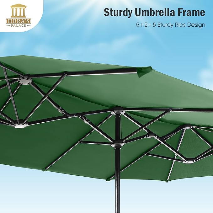 HERA'S PALACE 13 ft Double-Sided Twin Outdoor Market Patio Umbrella with Crank Large Table Umbrella for Deck Market Backyard Powerful UV Protective, Mint