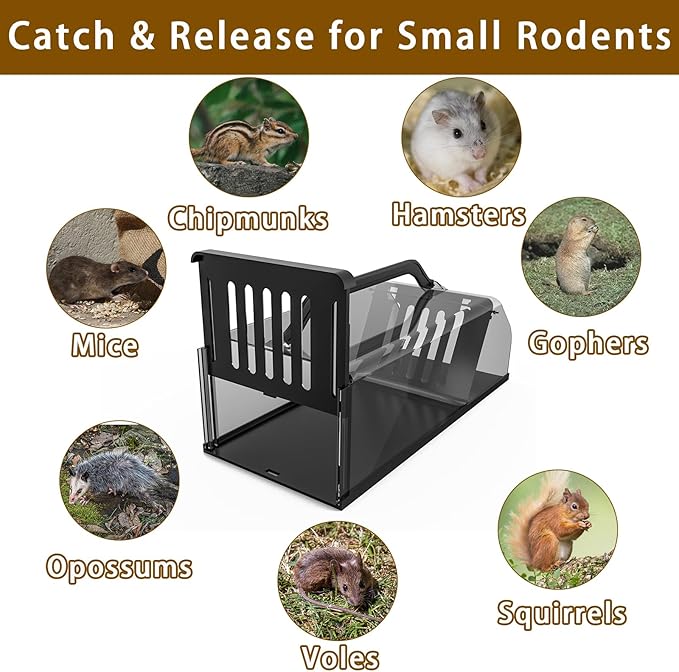 Humane Rat Trap - Mouse Traps Work Chipmunk Rodent Trap for Indoors and Outdoors, Live Rat Traps Outdoor, Catch and Release Mouse Traps That Work, Easy to Clean & Reusable
