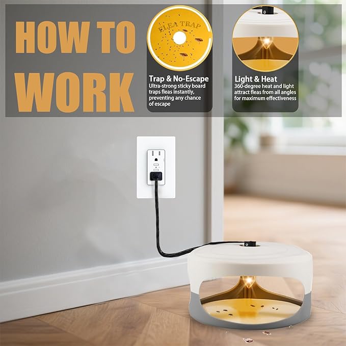 Flea Traps for Inside Your Home, 2 Packs Flea Trap for Home & Garage with 6 Sticky Disc 6 Bulbs 2 Electric Wires Bed Bug with Light for Indoor Safe to Pets