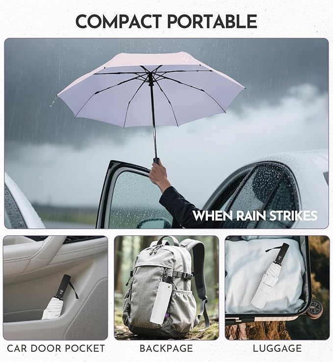 UV Travel Umbrella for Sun Protection & Rain, Compact Windproof Folding, Refined craftsmanship, Auto Open/Close, 43" Canopy with color coating, UPF 100+ UV Blocking, TSA Approved