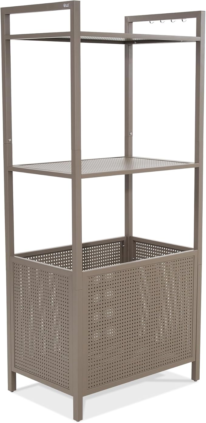 Ulax furniture Harrisburg Pool Float Storage Organizer, Steel Pool Float Holder with Basket Shelf, Towel Bars & Hooks