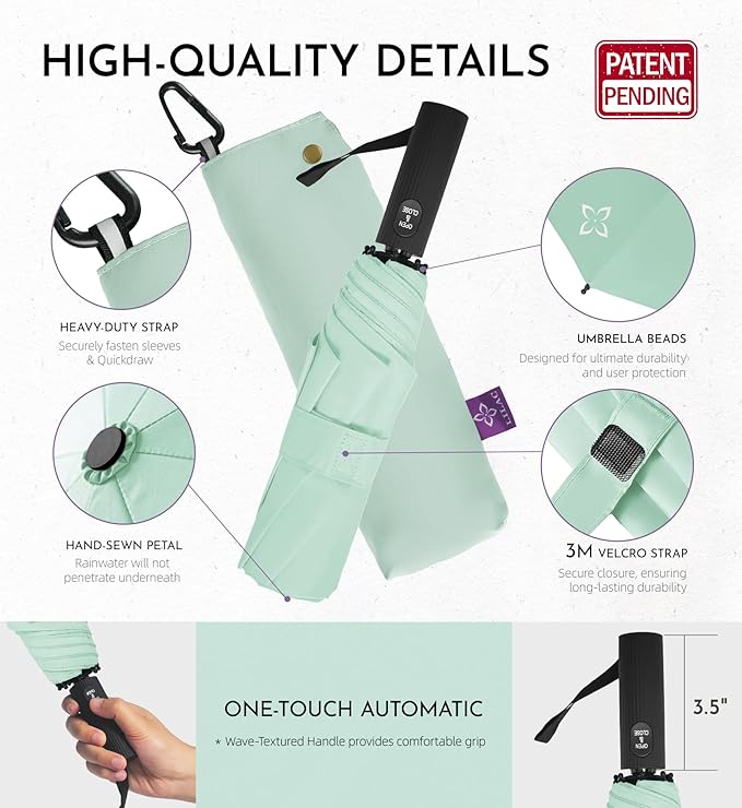 UV Travel Umbrella for Sun Protection & Rain, Compact Windproof Folding, Refined craftsmanship, Auto Open/Close, 43" Canopy with color coating, UPF 100+ UV Blocking, TSA Approved