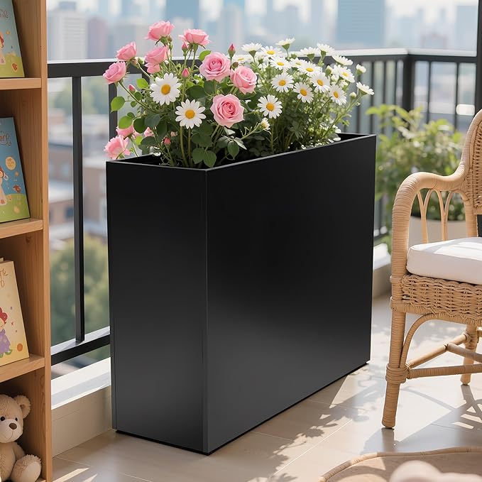 Metal Planter Box 38.2'' x 13'' x 30'' Rectangle Planters for Outdoor Plants Large Black Rectangular Planter with Felt Bag & Drainage Holes for Indoor or Outdoor Flower Garden Porch Patio