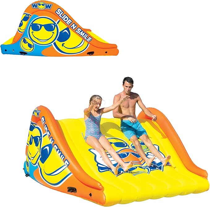 Wow Sports - Sports Slide N Smile - Inflatable Floating Giant Water Slide for Adults & Children - Pool Accessory - Perfect for Lake & Pool Parties - 2 Lanes (9 ft)