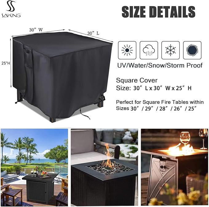 Saking Fire Pit Cover,30 inch Firepit Covers Square Gas Fireplace Fire Pit Table Cover for Propane Fire Pit- 30 X 30 X 25 inch