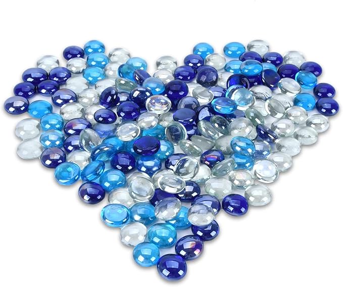 GasSaf Blended Fire Glass Beads for Outdoor Fire Pit, Fireplace, Replaces Existing Gas Logs & Lava Rocks, 3/4 Inch Glass(10 Pound)(Cobalt Blue, Caribbean Blue, Crystal Clear Luster)