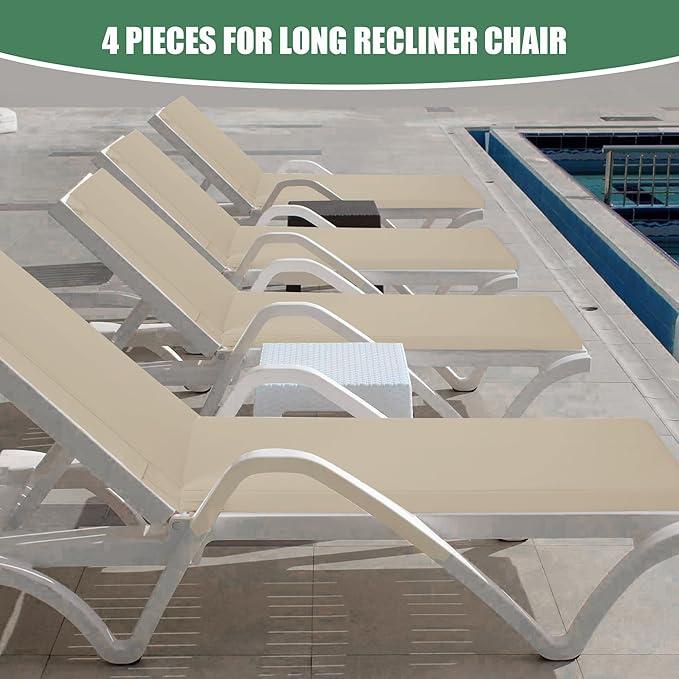 Chaise Lounge Cushions Outdoor Set of 4 - Waterproof and Fade Resistant Sun Lounger Replacement Cushion - Patio Lounger Pads with Removable Cover for Pool, Deck, Lawn, 72 x 21 x 3 Inch, Cream