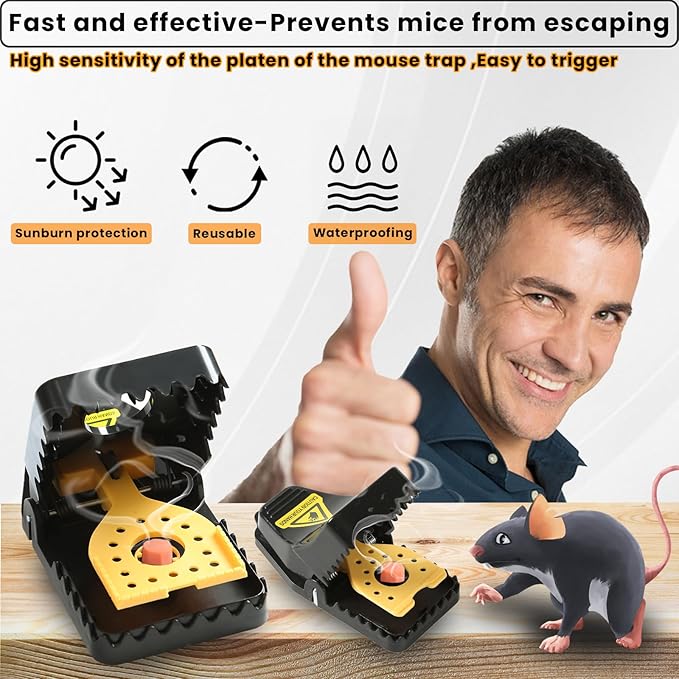 Mouse Traps, Rat Trap Quick Effectively Best Mouse Trap, Reusable Plastic Mousetraps Used Indoor & Outdoor Mice Snap Traps for Basement/Garage/Attic Anywhere 9set(2L+6s+1*Clip)