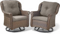 Patio Chairs Outdoor Swivel Glider - Set of 2 High Back Outside Brown Wicker Rattan Rocking Chair with Zippered Cushion for Porch Apartment Deck Yard Poolside Garden - Grey